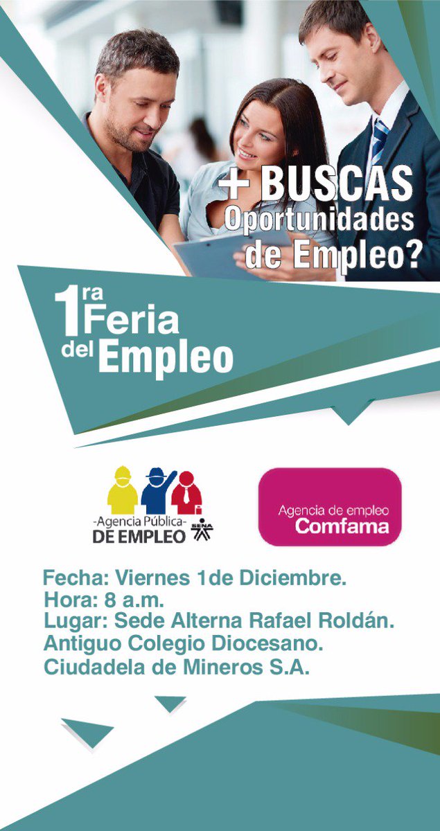 UNN_CFMA's tweet photo. La Unidad de Nuevos Negocios invita a la comunidad del municipio de el bagre a la feria de empleo que se realizará el 1/diciembre de 2017. https://t.co/TFYrfNvhCO