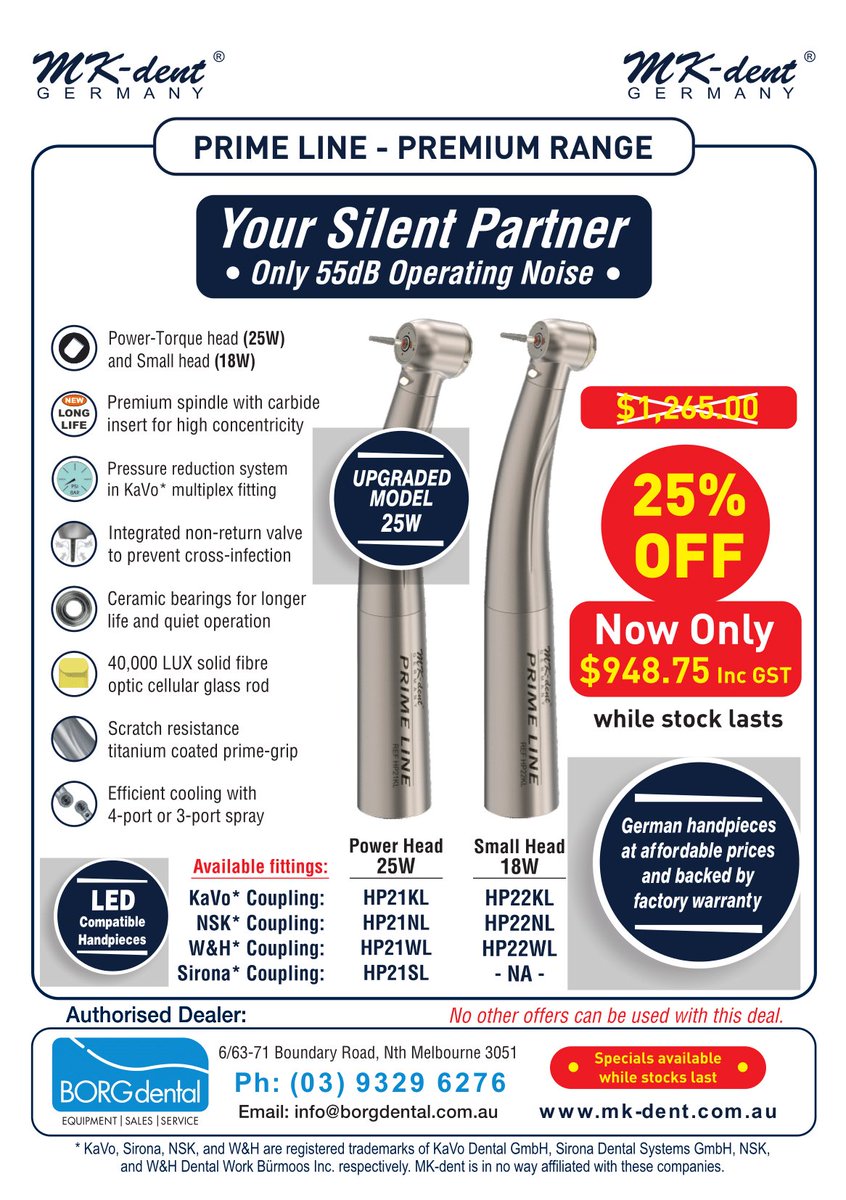 BORG_dental's tweet photo. We are pleased to announce END OF YEAR promotion of MK-Dent Products! Call us on (03) 9329 6276 to place an order.
#dental #mkdent #sale #endofyear #borgdental
This promotion is Valid until 31st-Dec-2017 https://t.co/s2z4RSdl40