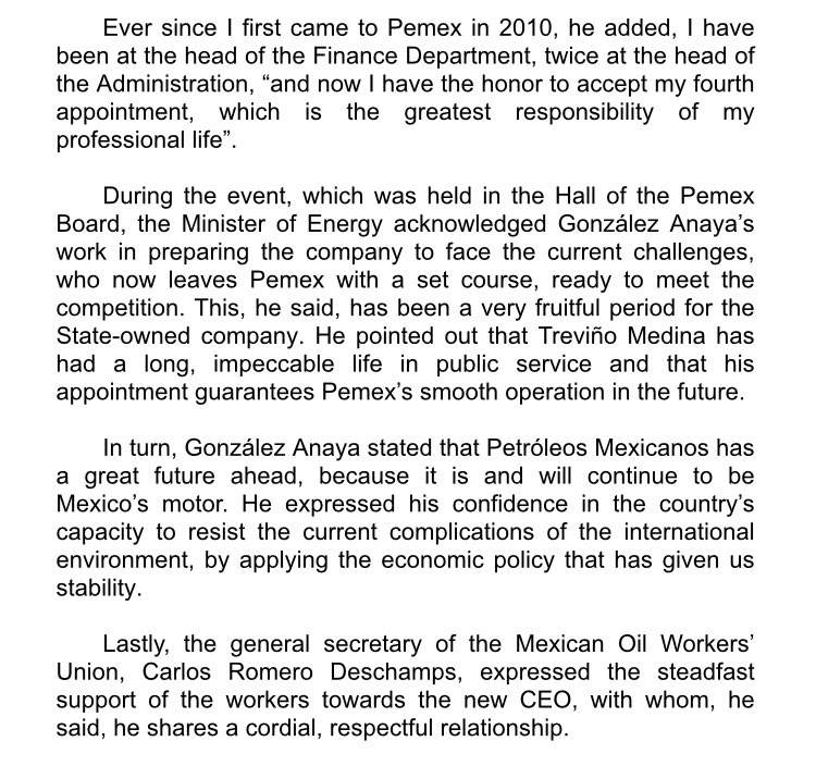 PemexGlobal's tweet photo. Carlos Treviño Takes Office as the CEO of Pemex 
 https://t.co/Lu3uG39HFu https://t.co/uwLlH5jLtt