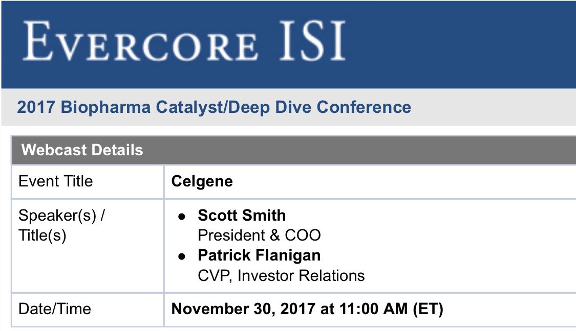 WallStSai's tweet photo. $CELG 2017 Biopharma Catalyst/Deep Dive Conference #celgene #Biotech https://t.co/ypvoqUvRh4
