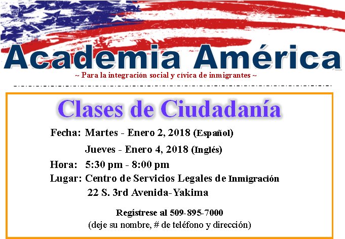 CenterforBusDev's tweet photo. Begin the New Year and become a US Citizen. Citizenship Classes start January 2 in Spanish and January 4 in English. Call to register or for more information at 509-895-7000. https://t.co/MZYTIlyJyP