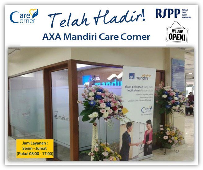 AXA_Mandiri's tweet photo. Sekarang AXA Mandiri lebih dekat dengan Anda. Temukan AXA Mandiri Care Corner di Rumah Sakit Pusat Pertamina (RSPP) Jakarta. 
Jam layanan dari hari Senin-Jumat mulai jam 08.00-17.00 WIB. Dan temukan juga pengalaman baru anda disini! https://t.co/xrKF01tIx1