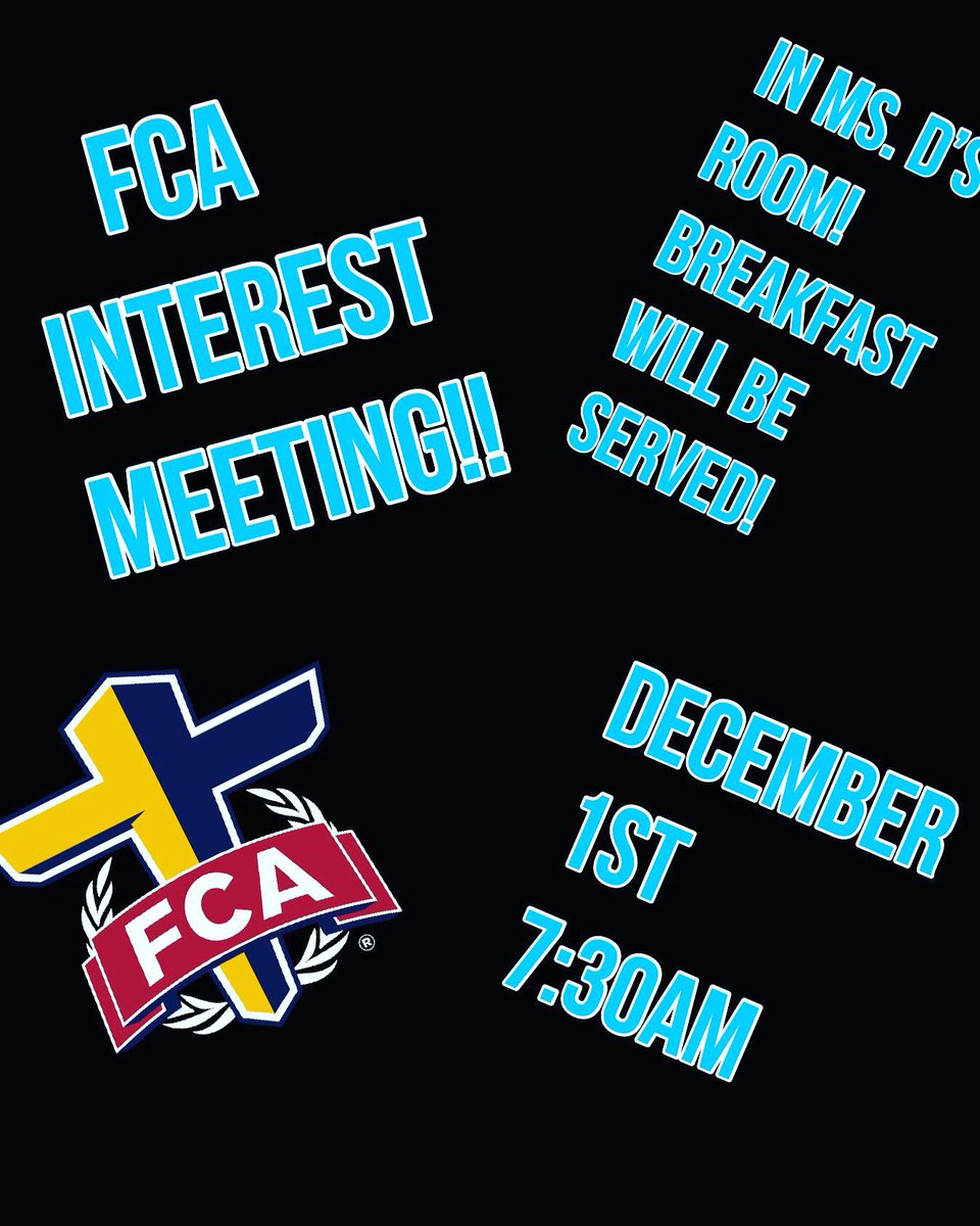 egmmsfca's tweet photo. @EastGarnerMMS FCA (Fellowship of Christian Athletes) interest meeting will be held on December 1st staring at 7:30am in Ms. D’s room! Breakfast will be served!! All are welcome! https://t.co/7kmyDDPbbC