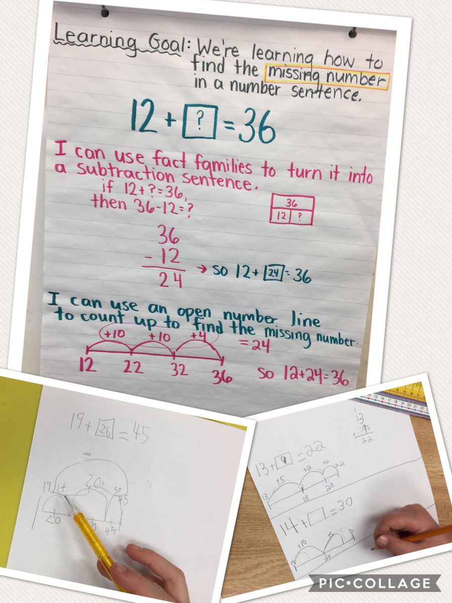 MissStickley's tweet photo. We’re learning how to find the missing number in a number sentence. #LifeInGrade23 #Grade23Math https://t.co/QXVguuJKRG