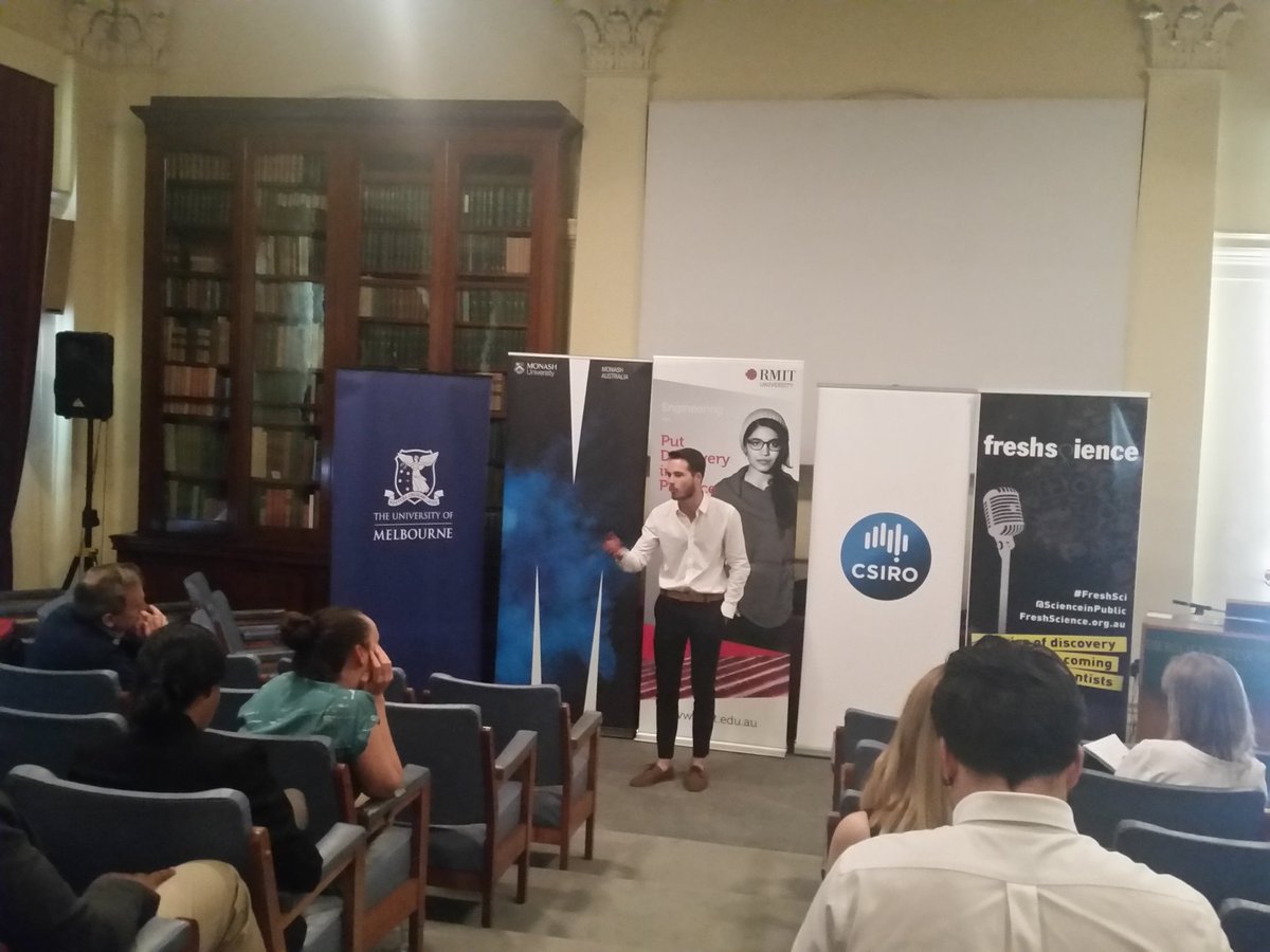 scienceinpublic's tweet photo. What happens to fish when they are exposed to antidepressants in the environment? @Martin_J_M_34 from @MonashUni tells our #FreshSci #sellingscience panel https://t.co/lVAj6owHjg