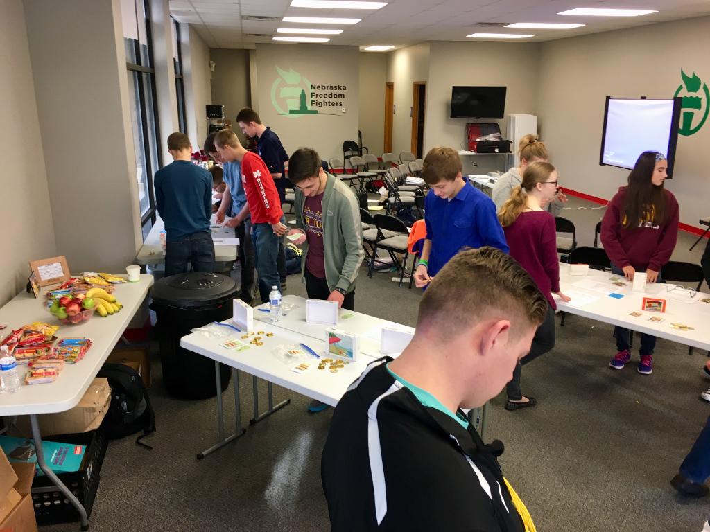 AFPFNE's tweet image. The #FoundationsOfFreedom group playing Regulation Nation learning about how Govt regulations affect our lives @GLATraining #CoachEmUp