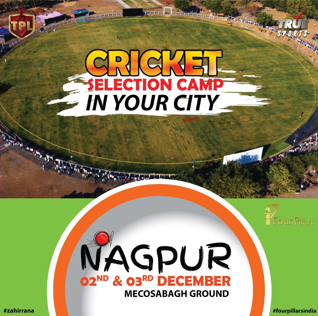 play4tpl's tweet photo. NAGPUR ARE YOU READY? TPL Selection camp coming in your city on 2nd &amp; 3rd December.
 Venue- Mecosabagh Ground. 10am #Selectioncamp #cricketlover #sports #players #play4tpl #tpl #talenthunt #realityshow #cricket #truesportstv #cricketleague #zahirrana #ZR #zaheerrana #rana #zaheer https://t.co/Fbji3ztgZX