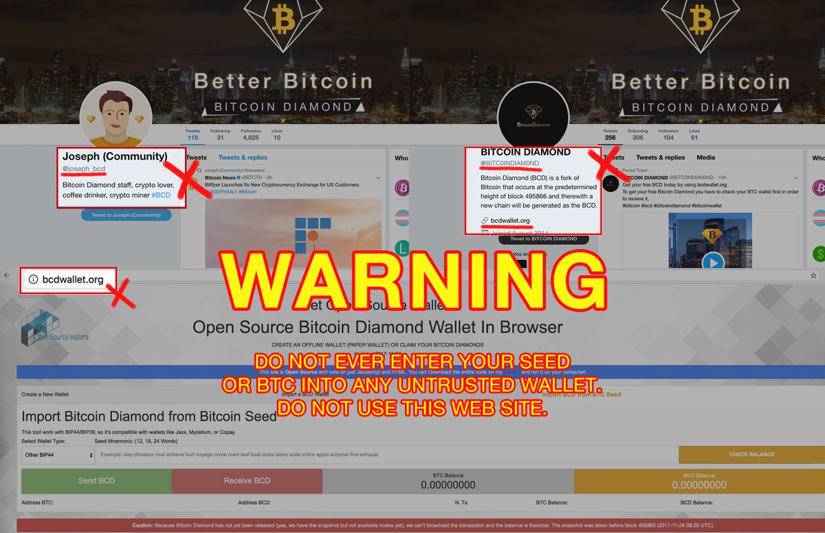 Bitcoin Diamond Bcd On Twitter Do Not Ever Enter Your Seed Or Btc - 