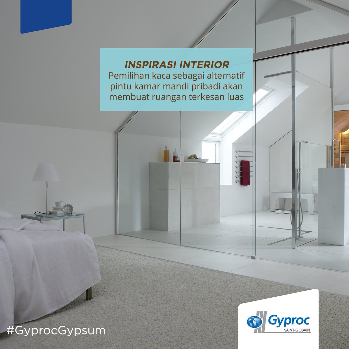 Tertarik untuk memilih kaca sebagai penyekat kamar mandi pribadi mu? #GyprocGypsum #InteriorInspiration
