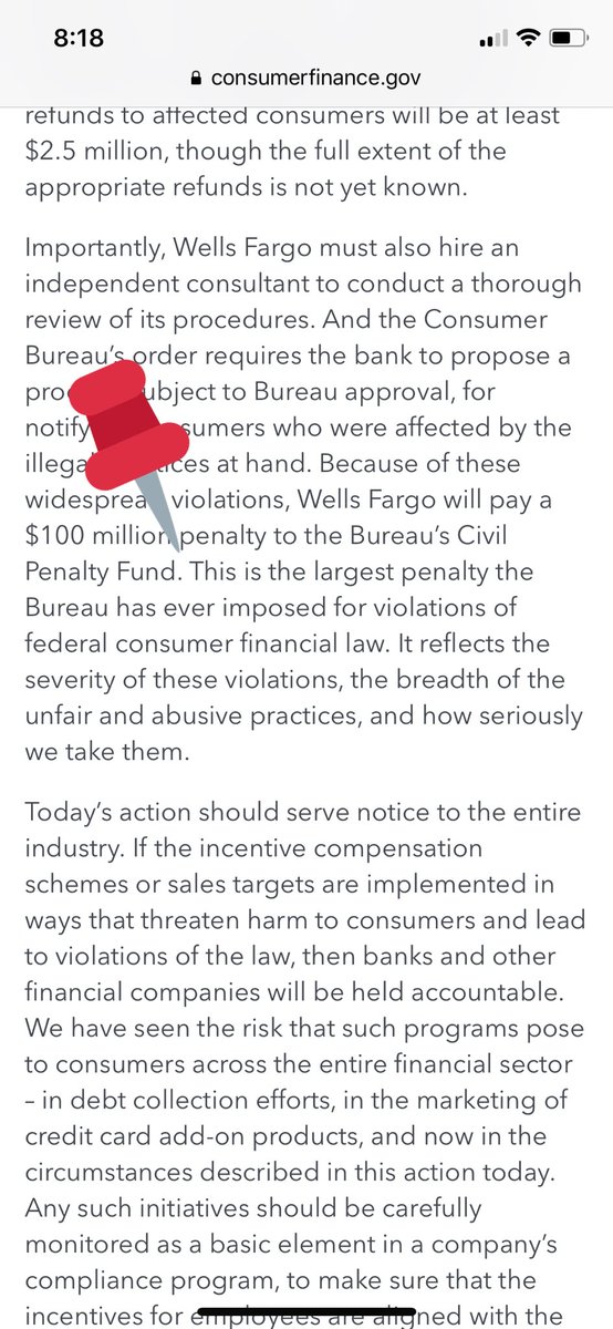 MightyCassandra's tweet photo. @passionchica @LeahR77 Revealing the documents that have been hidden in #CFPB will be the 2017 #LiquidPlumber @SenWarren masterminded $185M fine to Wells Fargo. Only $5M...yes, you read it right, went to consumers. Of $180M, $100M went to โpenalty fundโ of CFPB & $80M meh...who knows #SwampMoney #MAGA https://t.co/D1FWZXR6dT