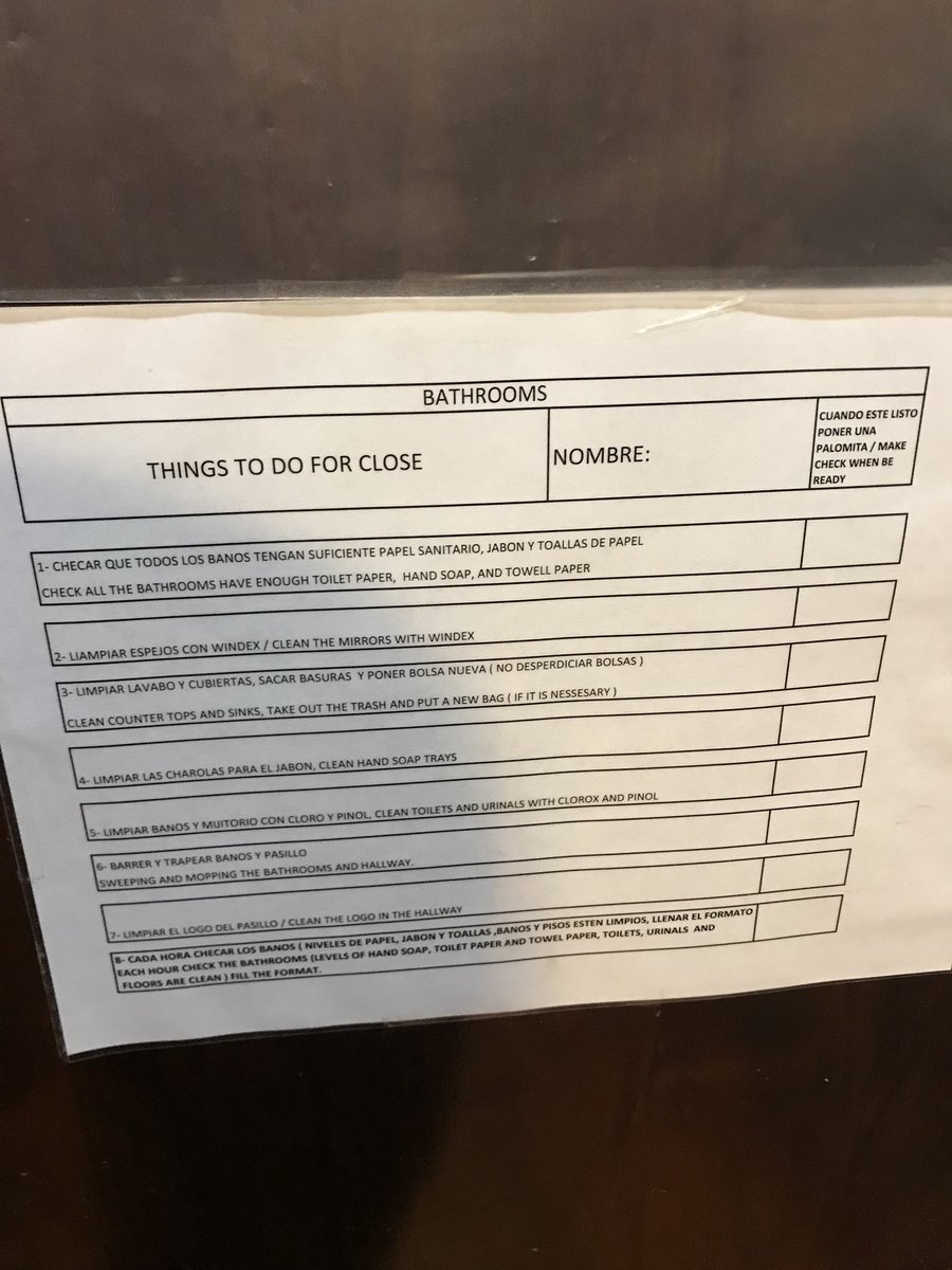 bw2518's tweet photo. Esta lista estaba en el baño de un restaurante mexicano en Houston #1201spn #1201spnstein https://t.co/c5iI5DTDOq