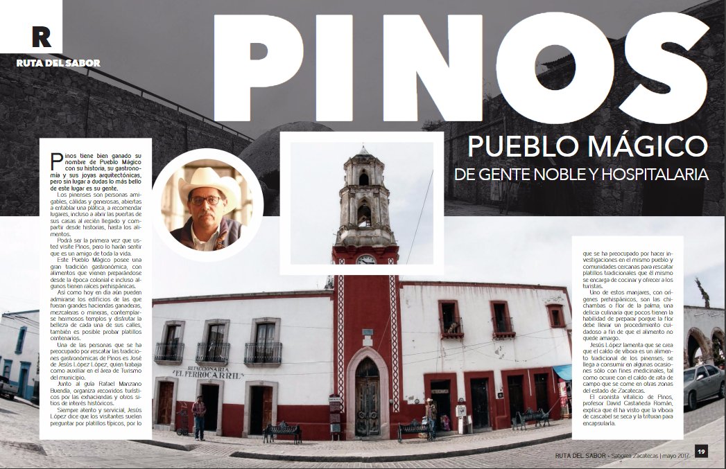 MagicoPinos's tweet photo. Revista Saborea Zacatecas donde viene un apartado de nuestro #PuebloMágico, te invitamos a leer publicación completa en el siguiente link. https://t.co/tC2QXV1qkx

#ViajemosTodosPorMexico
#OrgullosamentePinense https://t.co/Ni2FAVWJWu