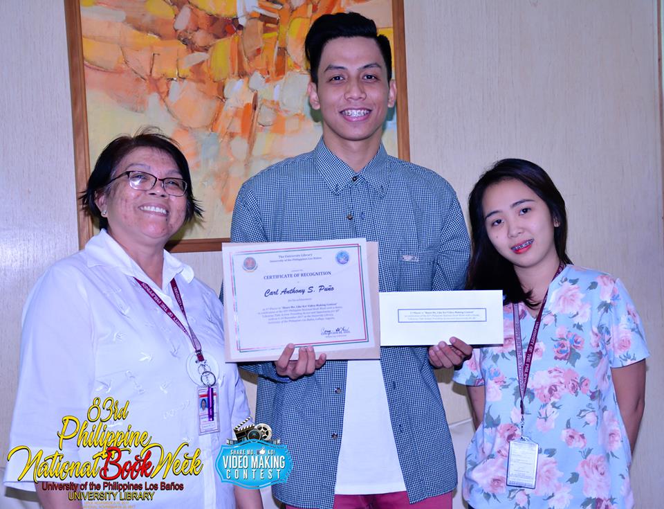 UPLBCFNR's tweet photo. Congratulations Carl Anthony Puño for winning 1st place in the "Share Mo, Like Ko! Video-Making Contest: Ano ang Kwentong Silid-Aklatan Mo?" #83rdNationalBookWeek @TheFlashOfUPLB
Photo Credits: UPLB University Library https://t.co/iBakQyMV1O
