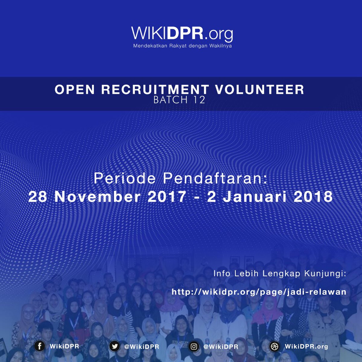 wikidpr's tweet photo. Hei!
WikiDPR membuka kesempatan untuk kamu yang mau gabung jadi relawan angkatan ke-12

Jika km trtarik mlakukan peliputan scr langsung di gedung DPR, yuk bantu kami utk bangun rekam jejak wakil rakyat! :)

baca syarat dan ketentuannya di https://t.co/nQ0k8x9HO5 https://t.co/28FguOLNc3