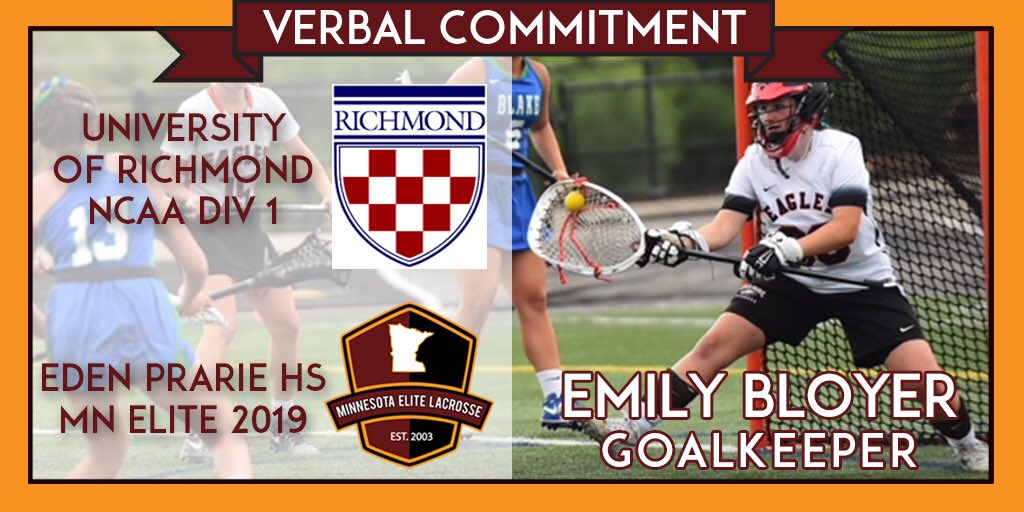 Congratulations to goalkeeper Emily Bloyer (MN Elite ‘19/Eden Prairie) on her commitment to University of Richmond! <a href="/SpiderWLAX/">Richmond WLAX</a> <a href="/ephsgirlslax/">EPHS GIRLS LAX</a>