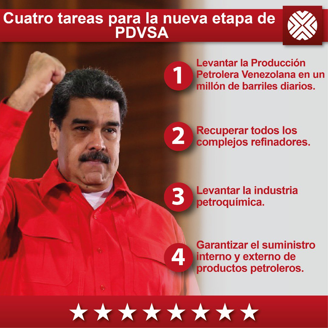 NicolasMaduro's tweet image. Dejo a la Clase Trabajadora, como conductora de este proceso de transformación de PDVSA y toda la industria petrolera, cuatro tareas importantes para avanzar hacia la victoria de la Patria.