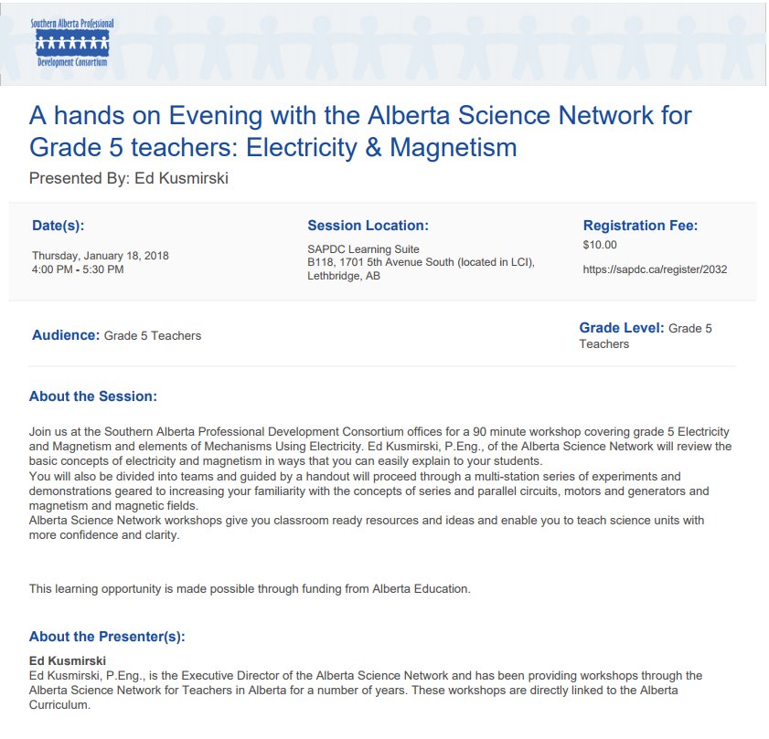 sapdc_info's tweet photo. After school session with @sciencealberta all about teaching electricity &amp; magnetism to grade 5 students https://t.co/9I2Rn0Dsrl #SAPDC #abedpd https://t.co/Zrk47WvJUK