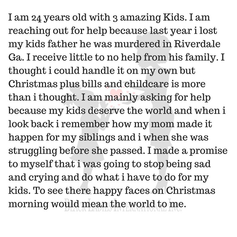 BlackLadiesInt's tweet photo. In honor of #GivingTuesday #GaGives Please consider giving to a family in need this holiday season by adopting a family through our annual Adopt-A-Family for Christmas program Below is a bio from one of the families in need Adopt a family today by going to https://t.co/NNVutoBf9Q https://t.co/ci5KR4Q50V