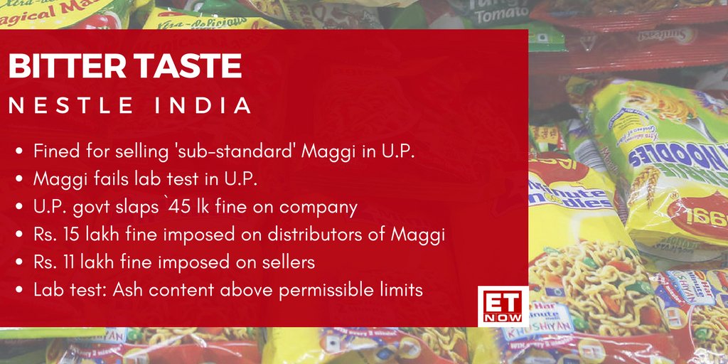ETNOWlive's tweet photo. #MaggiMess | #Nestle in a soup again! UP has slapped a fine on #NestleIndia & its distributors after its popular #noodles brand #Maggi allegedly failed to pass the lab test https://t.co/mFHJ2Azxz7
