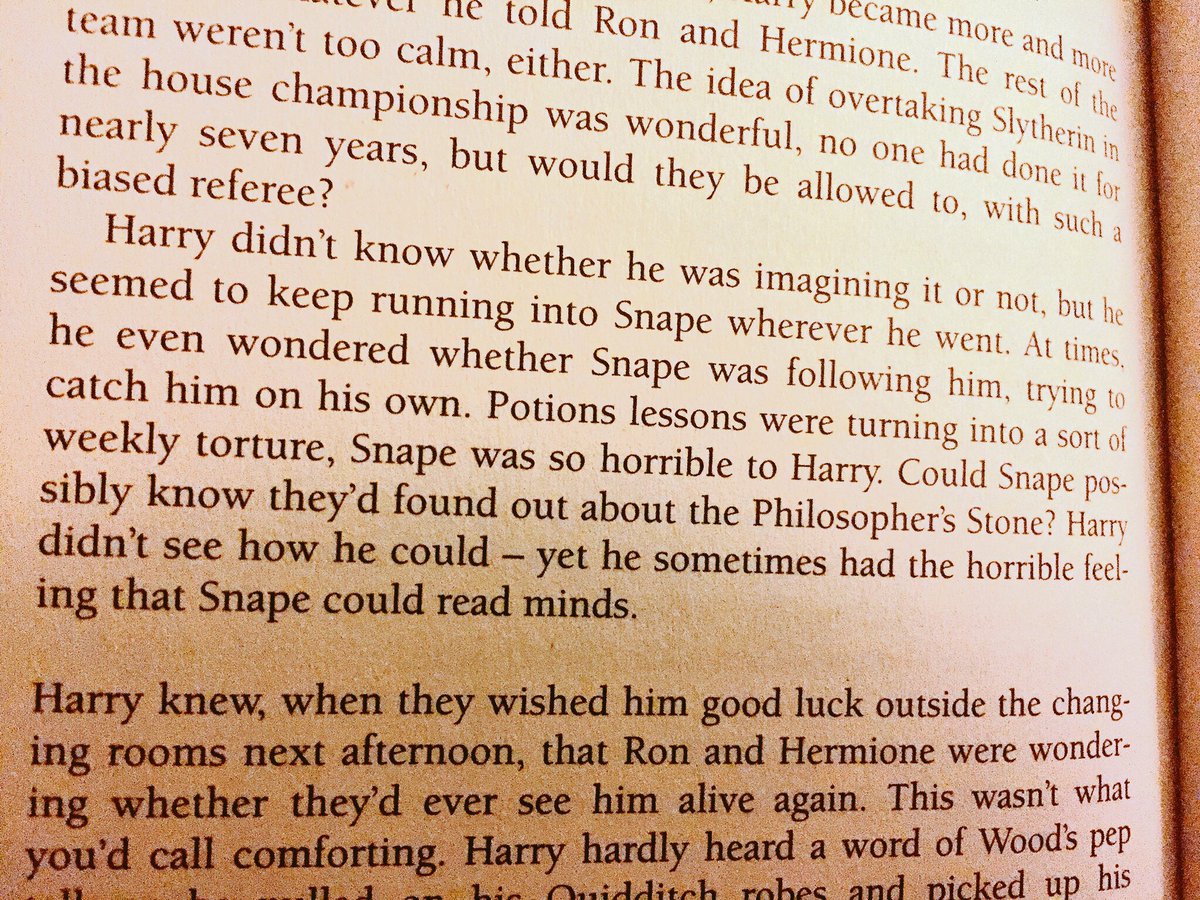 NoPantsEmma's tweet photo. Chapter 13 of #PhilosophersStone - “yet he sometimes had the horrible feeling that Snape could read minds.” Because he can!! #Legilimency. @jk_rowling is brilliant. End of story. https://t.co/K3VMe1KNEL
