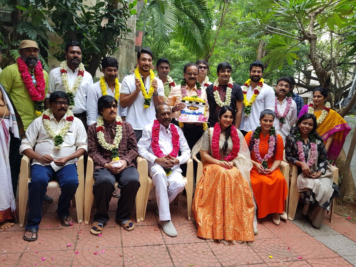Gautham_Karthik's tweet photo. And so it begins!!! #MrChandramouli pooja and 1st day shoot!! So excited to be working with this team and most importantly my father @ArtisteKarthik 

@dir_thiru @Dhananjayang @actorsathish @varusarath @ReginaCassandra @iamrammy_ramesh https://t.co/NttLF2rtDA