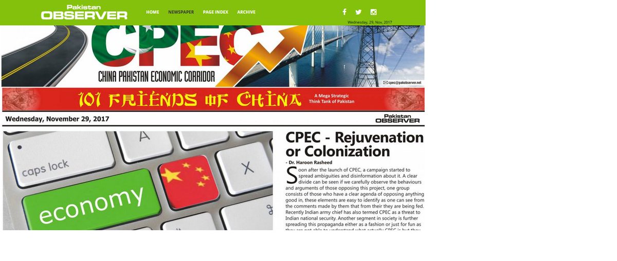 HaroonkRasheed's tweet photo. #CPEC is not a plan to colonize Pakistan or any part of world, read my op-ed in today's Pak Observer, seeing #colonization from Economic lens. 
@zlj517 @Uroojsayyami 

https://t.co/6cZD7BeBCU https://t.co/bOud2lwCe3