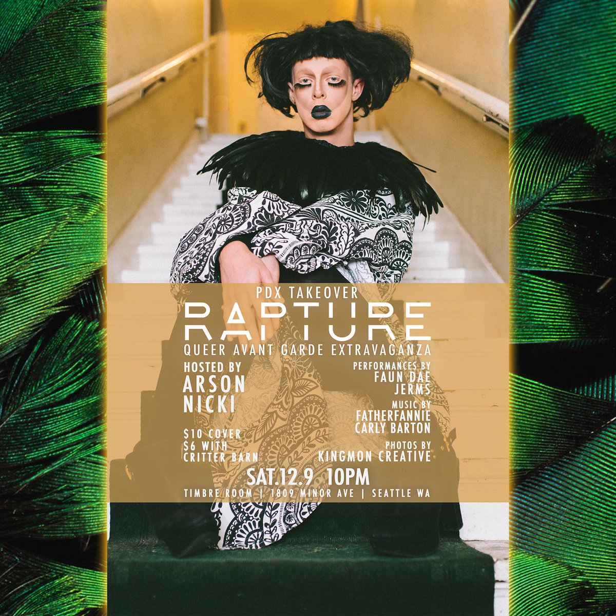 TimbreRoom's tweet photo. Rapture is next Saturday 11/9! Do you have your look together yet?? This avant-garde queer extravaganza is not to be missed!!! Hosted by local legend Arson Nicki. This month is PDX Takeover π
#Seattle #SeattleQueer #SeattleDrag #Seattlenightlife #SafeSpace https://t.co/tHn9AHB0D9
