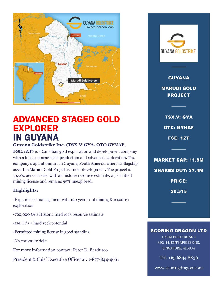 ScoringDragon's tweet photo. #GOLD @GYAGoldstrike #Guyana #Mining #TSXV #Undervalued #Singapore #SGX #China #MarudiProject #Neartermproduction https://t.co/IsDuKbXwJT