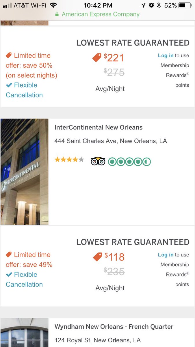 DrewBignall's tweet photo. @AskAmex why is it that https://t.co/HSfueek7e5 shows a discounted price and lower nightly price on their website, but when I log in, that discount rate disappears and the nightly rate increases as well? Your customer service couldn’t tell me either. #baitandswitch https://t.co/CdvWECFp2p