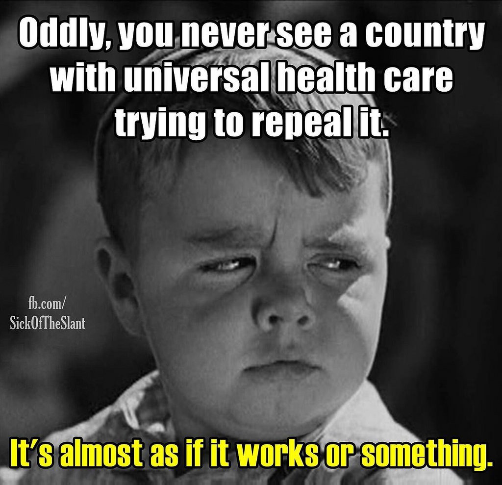 pinkheretic's tweet photo. Oddly, you never see a country with universal health care trying to repeal it. It's almost as if it works or something. https://t.co/6A994gBp77