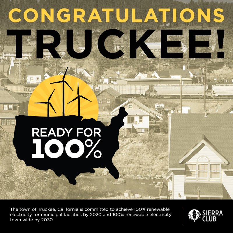 SierraClub's tweet photo. Moments ago, #Truckee, CA city council unanimously committed to 100% #cleanenergy! Mayor @mogmaar challenges other communities across the nation to join them! #ReadyFor100 #Mayors4CleanEnergy https://t.co/dTKgIqgp7c
