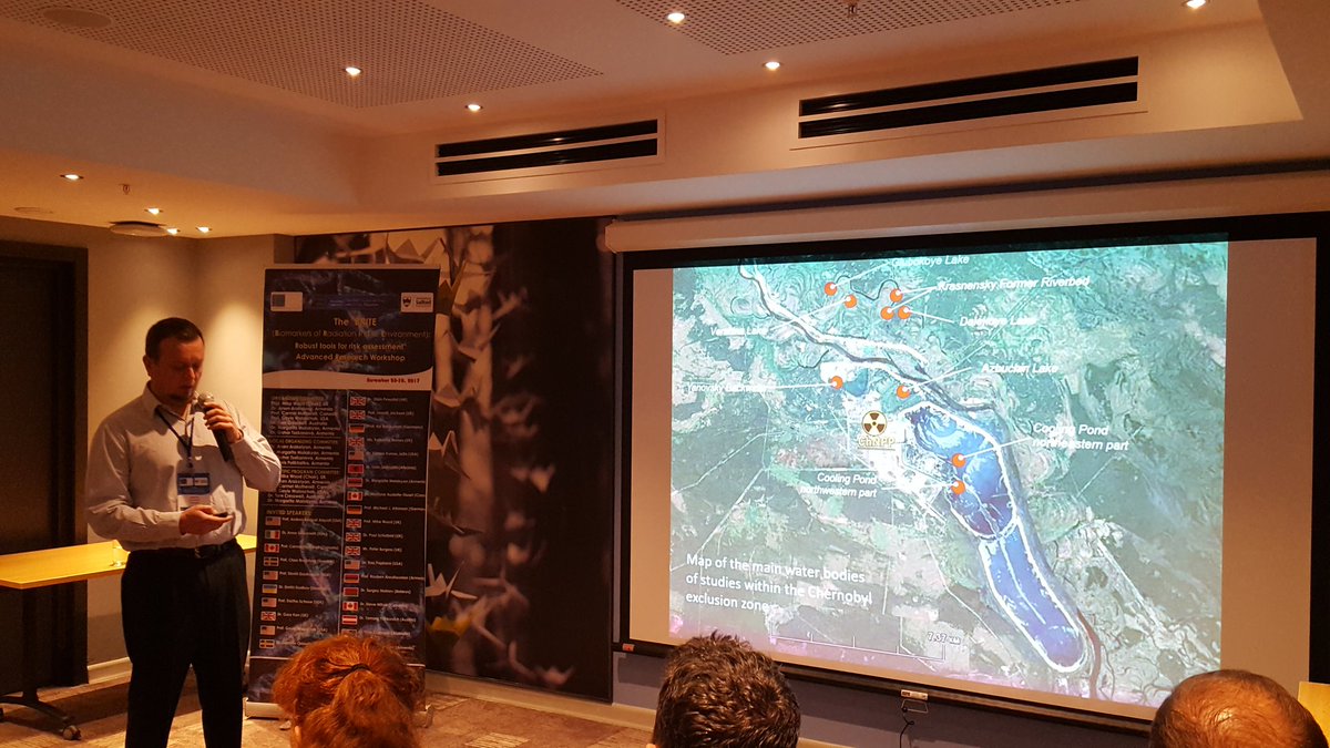 ProfMikeWood's tweet photo. Now we have Dmitri Gudkov discussing #radiation #biomarker studies in freshwater ecosystems of #Chernobyl. Anyone who has experienced our @NERCscience #VirtualChernobyl will undoubtedly recognise this aerial view of the Zone! #NATObrite https://t.co/u9FXBV7mbz