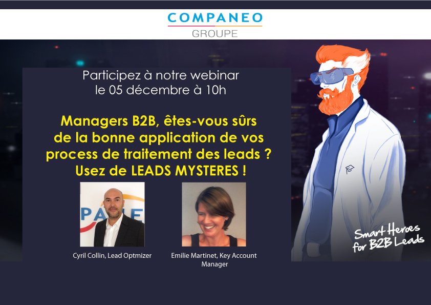 Companeo's tweet photo. Participez à notre #leadsCafé qui vous expliquera "comment vérifier la bonne application de votre process grâce aux #leads mystères " https://t.co/7vgAvKFQgu https://t.co/iFBrZIUIbI