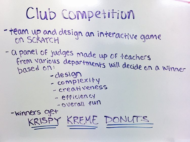 WSHSProgramming's tweet image. Starting our 3 week competition TODAY! Design a game and win some food!
Dates: 11/29, 12/6, and 12/13
See you there!