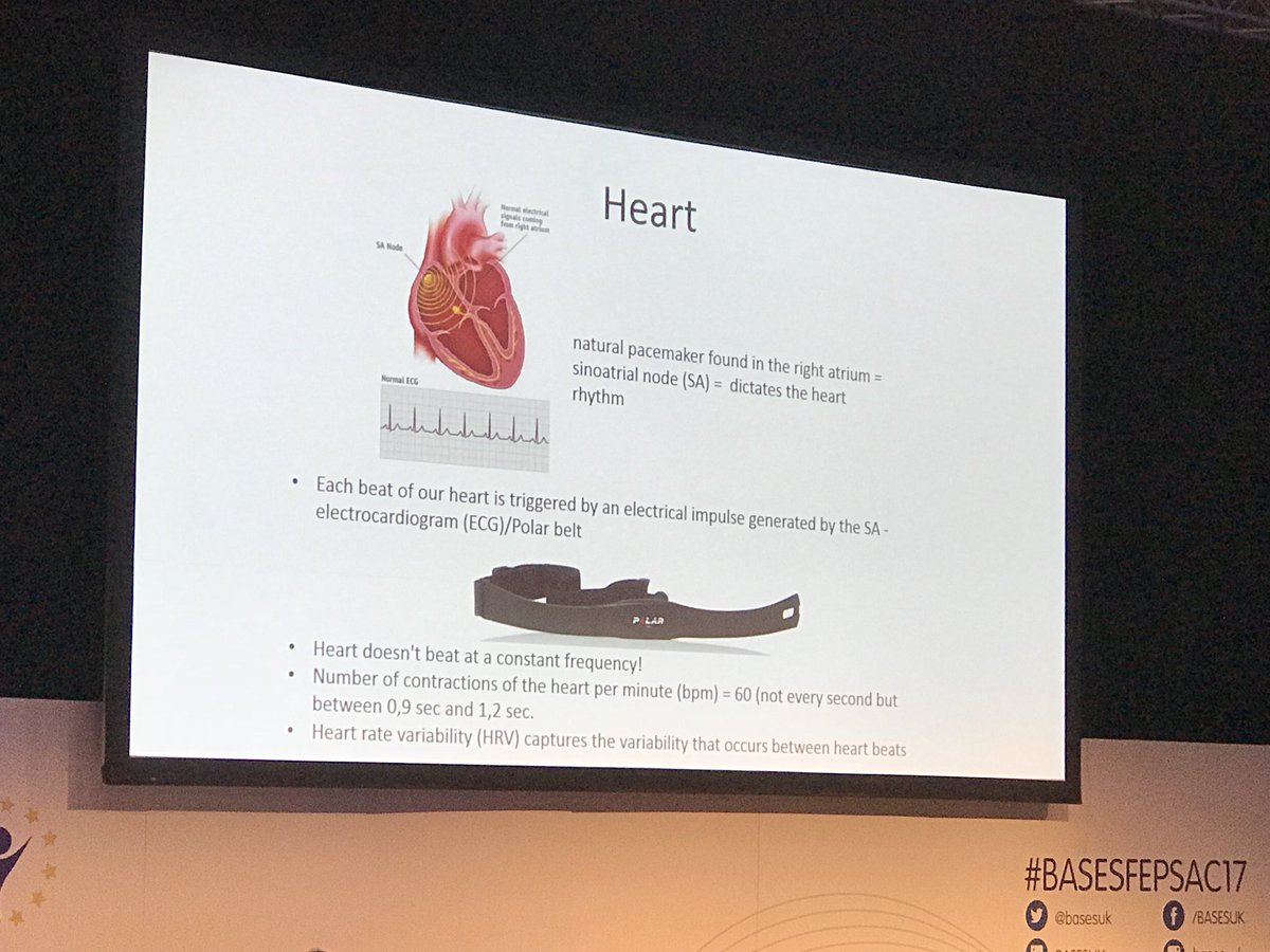 JSportsSci's tweet photo. Nice introduction to Heart Rate Variability (HRV) from @LorenzaColzato at the @basesuk conference. - Higher HRV = healthier - Improve athletic performance by increasing interception & HRV and increase response selection (GABA levels) #BASESFEPSAC2017 https://t.co/XvKig6yPZv