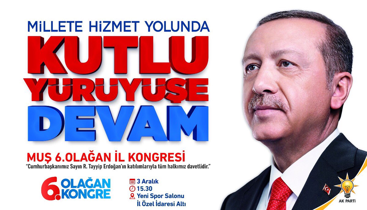 eminsimsekmus's tweet photo. Cumhurbaşkanımız ve Genel Başkanımız Sayın Recep Tayyip Erdoğan, 3 Aralık Pazar günü AK Parti Muş İl Başkanlığımızın 6. Olağan İl Kongresine katılacak. 

Şimdiden tüm hemşerilerimizi davet ediyoruz. https://t.co/1kSB3NpElQ