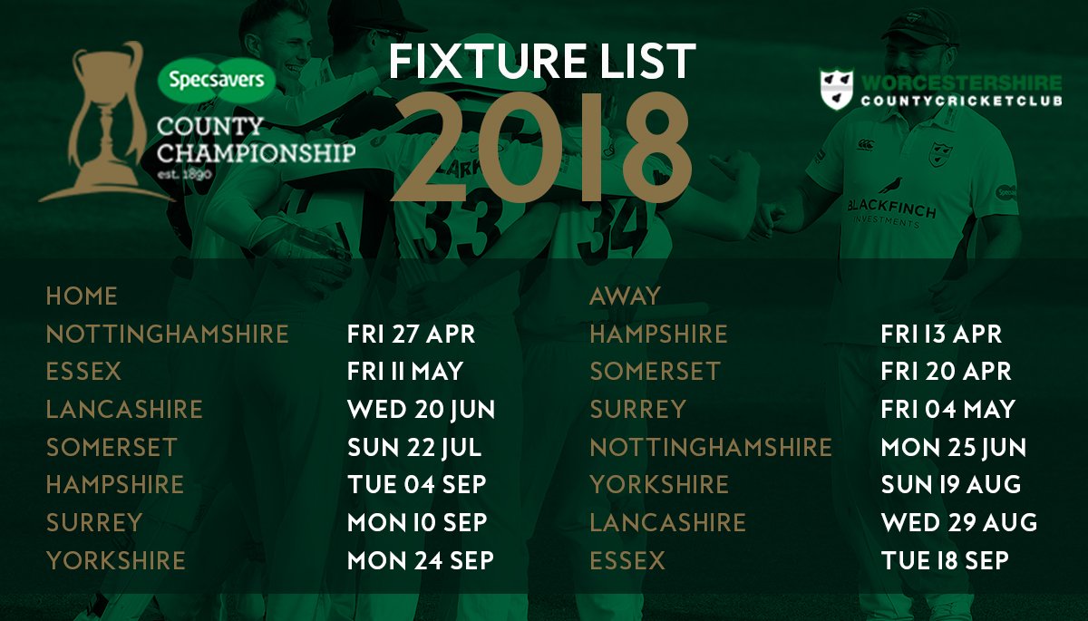 Here are our confirmed 2018 <a href="/CountyChamp/">Rothesay County Championship</a> fixtures! Get the dates in your diary for next Summer! #wccc #newroad #summer18