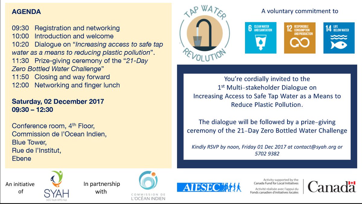tapwaterev's tweet photo. #MultiStakeholderDialogue &amp; #PrizeGivingCeremony of #Challenge coming soon! #GoodPractices, #SuccessStories, #Barriers to #SafeTapWater for all in #Mauritius, #PlasticPollution,  overconsumption &amp; presence of #PlasticBottles in our environment #TakeVoluntaryCommitments   @HCCanZA https://t.co/3cvFNWPllt