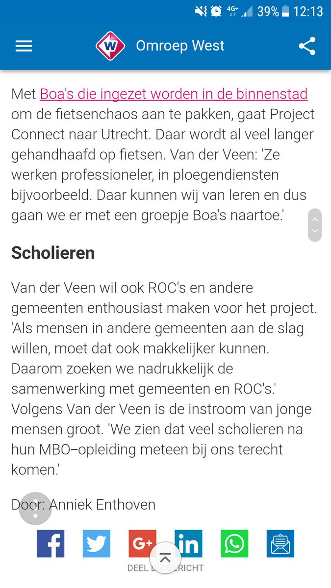 Project Connect toegelicht bij <a href="/omroepwest/">Omroep West</a> "Ontwikkeling boa's voorop. We zoeken samenwerking met gemeenten en ROC's", aldus Cheyenne van der Veen. ikbenboa.nl/nieuws/project…
