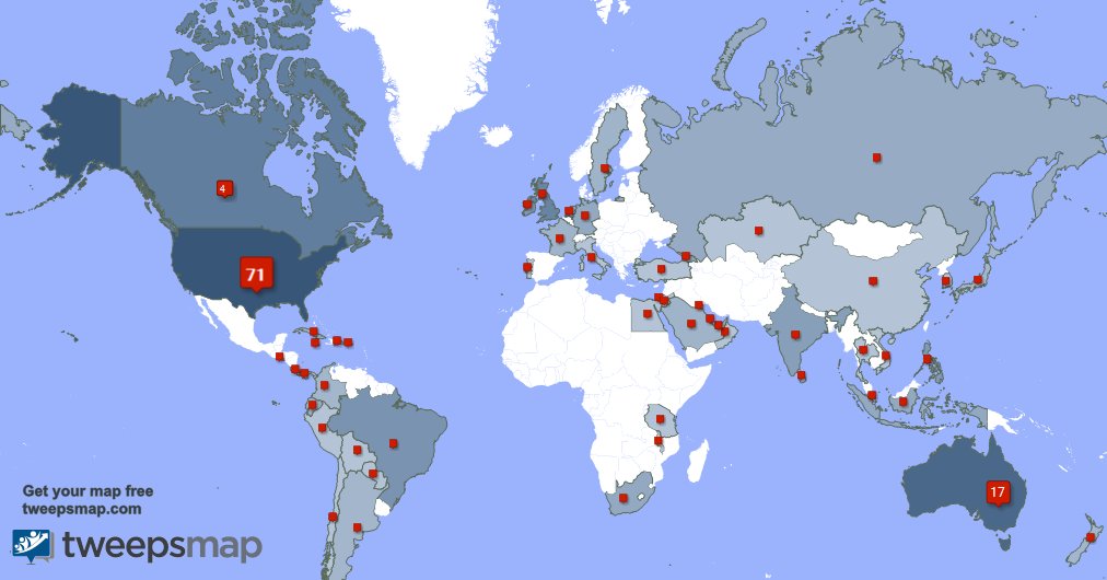 My followers live in USA (70%), Australia(17%)... Get your map: tweepsmap.com/!ilvqld