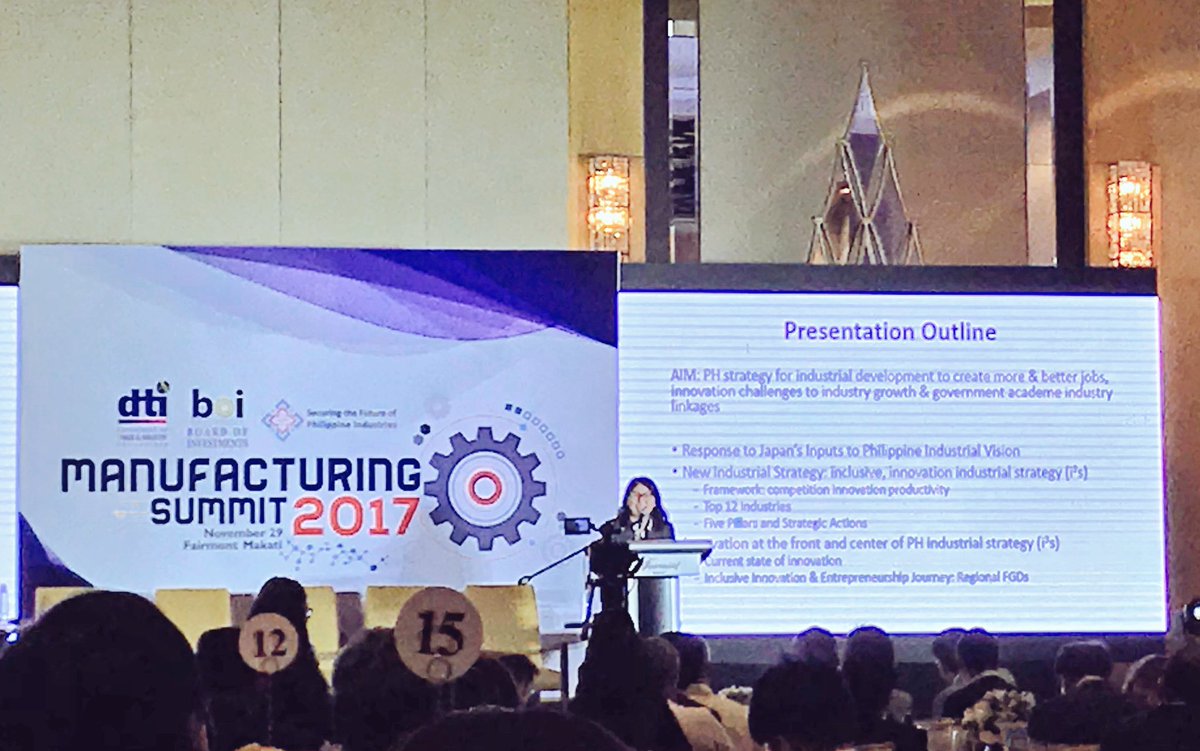 ArangkadaPH's tweet photo. DTI Asec. Aldaba shares industrial development and strategies to enhance government-academe-industry linkages and create better jobs. #ManufacturingSummit2017 https://t.co/ZnrC3V80j2