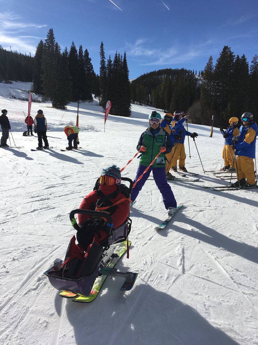 StephTowMD's tweet photo. Learned how to tether a #SitSki with 200 lbs of weight with our dummy down the mountain this weekend! Getting the hang of this and so much fun! @NSCD #AdaptiveSports #WinterPark #SkiStrong @ChildrensColo #ARCHprogram https://t.co/oe6qgBQ4mz