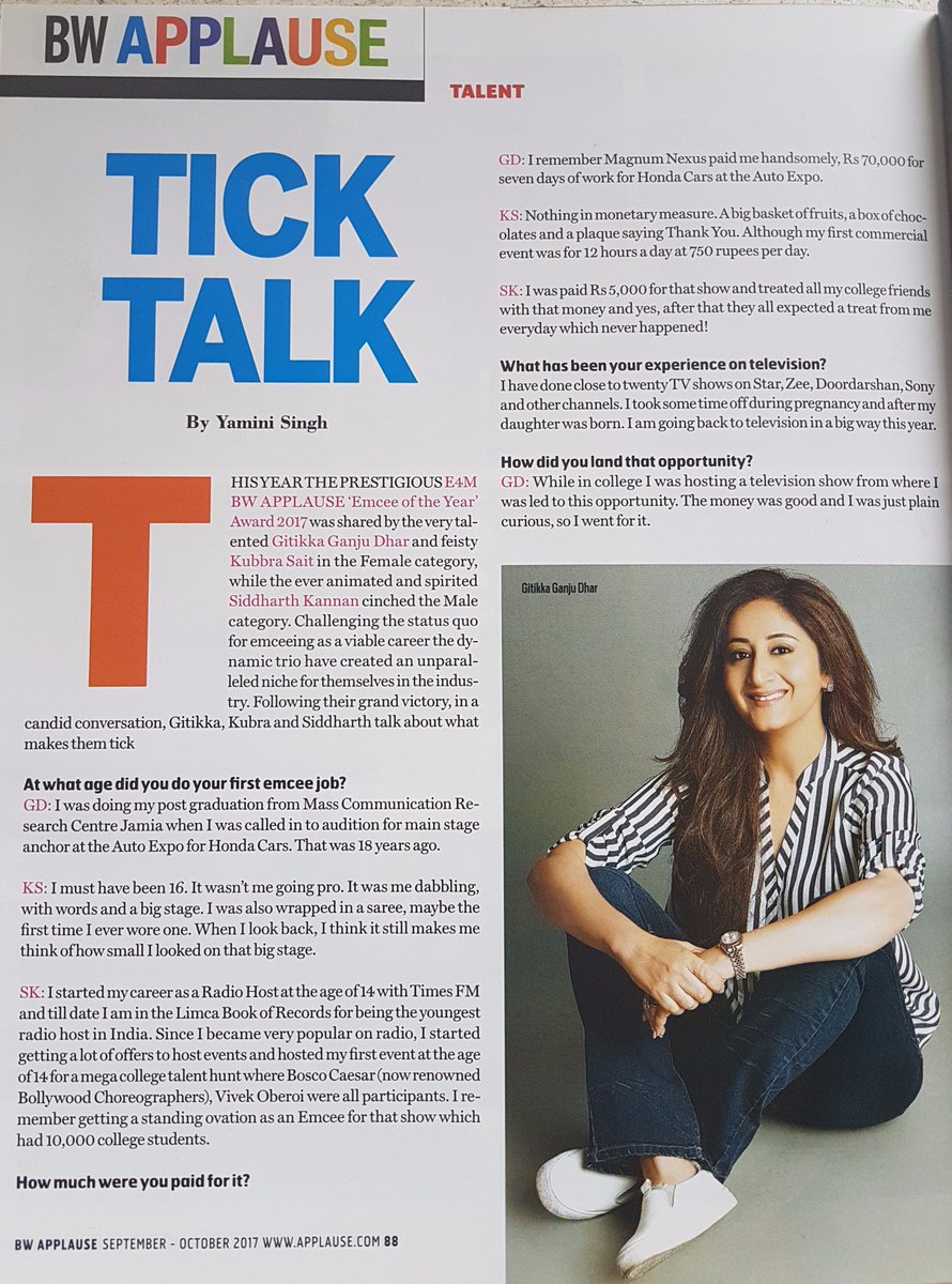 geetikaganju's tweet photo. Thank you for this piece! #Magazine out now!
@EverythingExperiential #BWApplause @GODyamIT 
And thank you for the award - #BestEmcee Female India
"Yes, indeed, it has been many a tick and talk down the years!"
#GitikkaGanjuDhar Curator #TalkTheStage
#Anchor #Emcee #Host https://t.co/sXh0Mt4Hh8