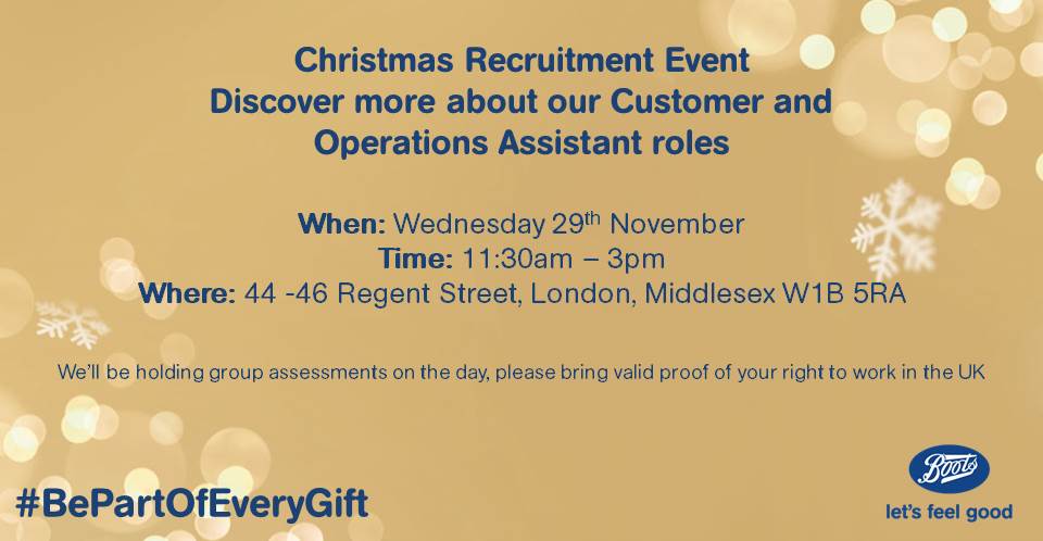 SarahMRecruiter's tweet photo. Today's the day of our #Boots #Recruitment event in #Piccadilly! Come along and find out more about our fantastic #Chritsmas #CustomerAssistant #opportunities and #BePartOfEveryGift https://t.co/ryKGSmfLm3