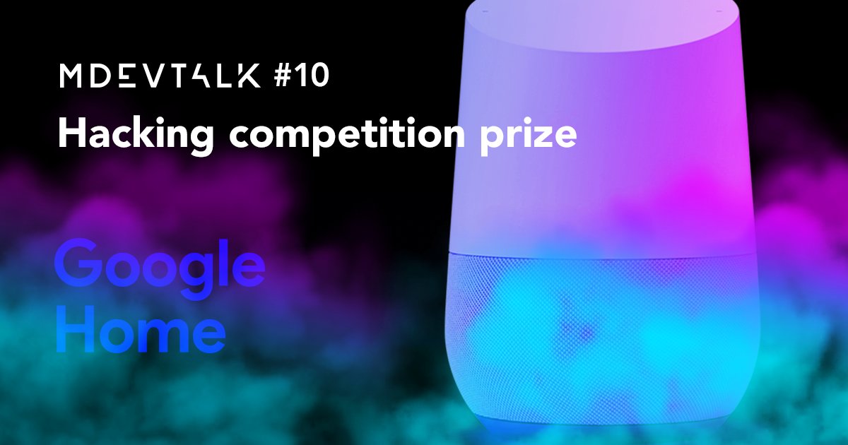 mdevtalk's tweet photo. Je to tady! Hlavní cenou soutěže je #GoogleHome! 🤖🎉 Kdo zítra nejrychleji hackne kameru a odnese si tuhle chytrou hračku domů? 😏 Ještě chvíli se na #mdevtalk můžete registrovat: https://t.co/msAAvRT81d! #Hacking https://t.co/NzSdWr4gjJ
