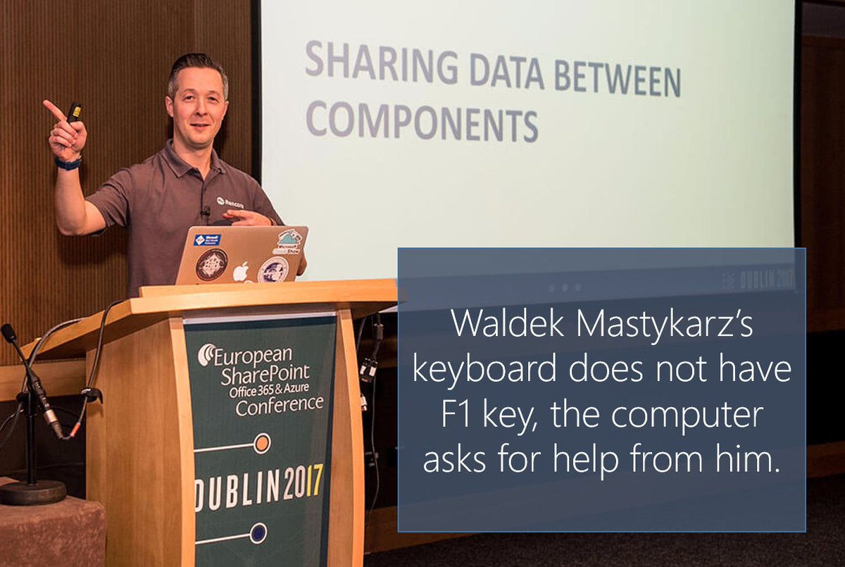 vesajuvonen's tweet photo. @waldekm's keyboard does not have F1 key, the computer asks for help from him. #ESPC17 #office365dev #forsmiles https://t.co/qlfk2g2uuy