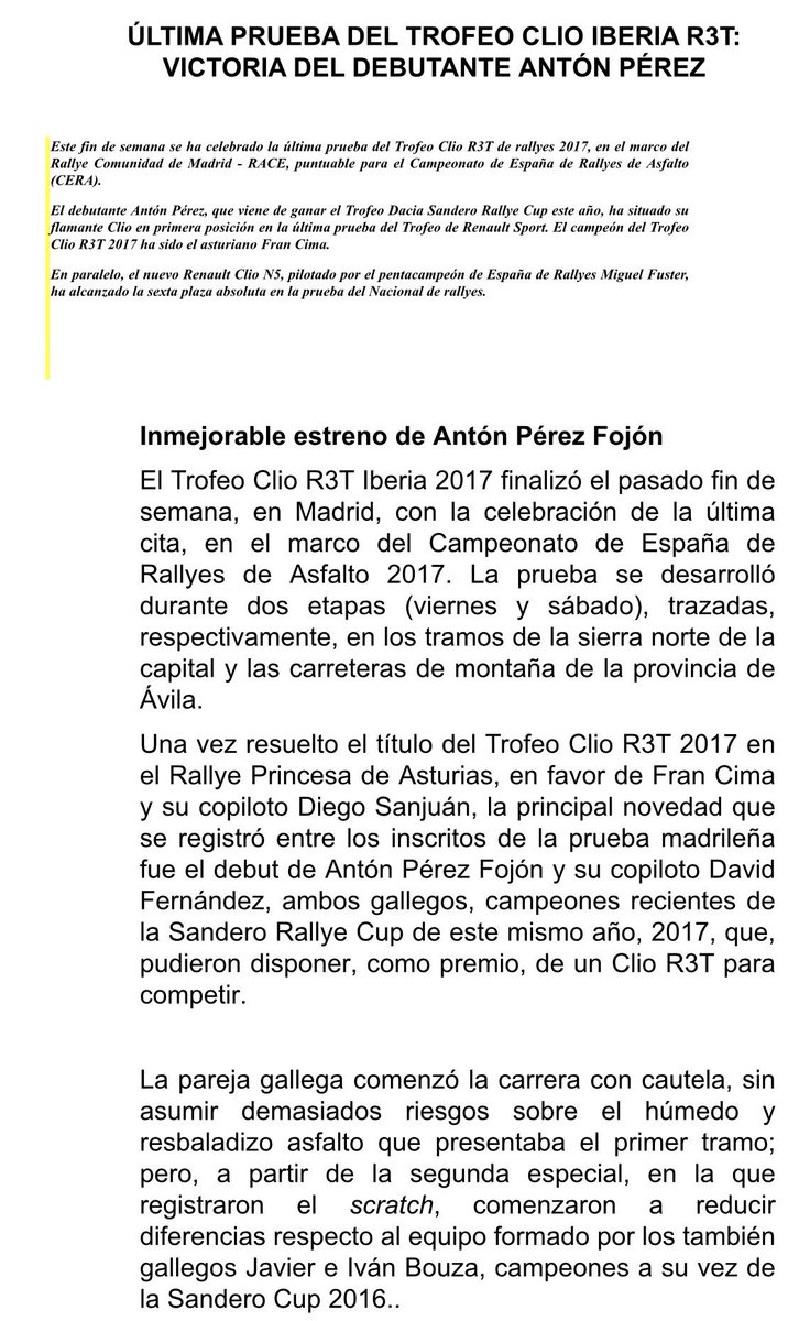 Fojon_Racing's tweet photo. Comunicado de prensa post Rally CAM RACE
Fotos y texto: Renault Sport España
https://t.co/EsHHp6iogQ https://t.co/3v9GVkpfYw