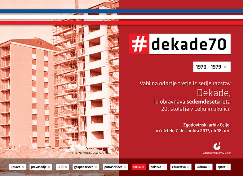 arhivce's tweet image. #dekade70, vabilo na odprtje razstave Dekade: sedemdeseta , #celje 1970-79 v #hisapisanispominov 7.12./18h