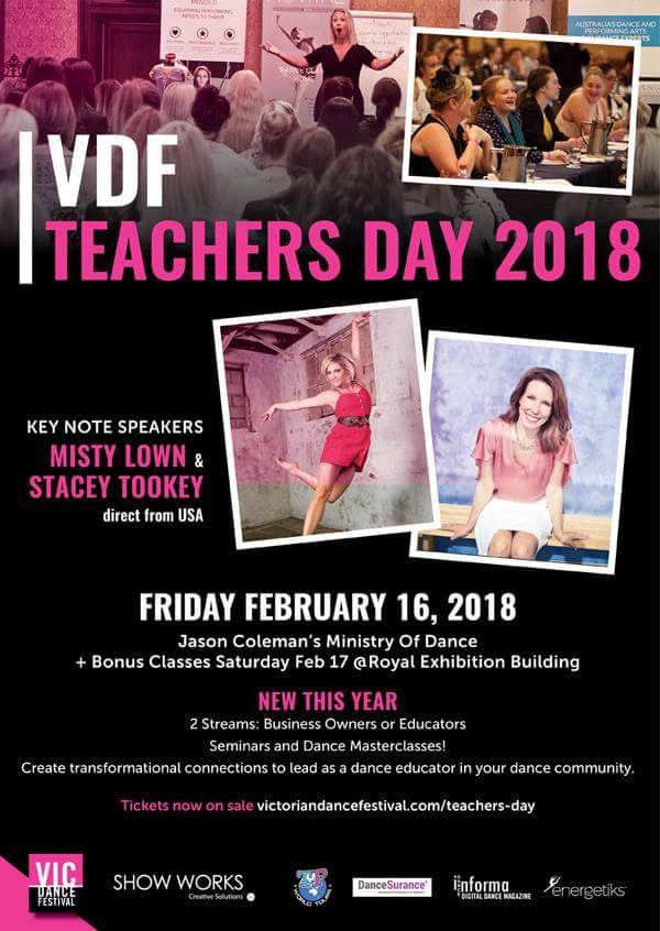 EnergetiksDance's tweet photo. Calling all #danceteachers! Don't miss the Victorian Dance Festival Teacher's Day! Amazing speakers, seminars and classes. Truly unmissable 🤗 https://t.co/YTgfNum9nu
#danceforlife #vdf2018 #danceteachersunite https://t.co/2Azu251hJs