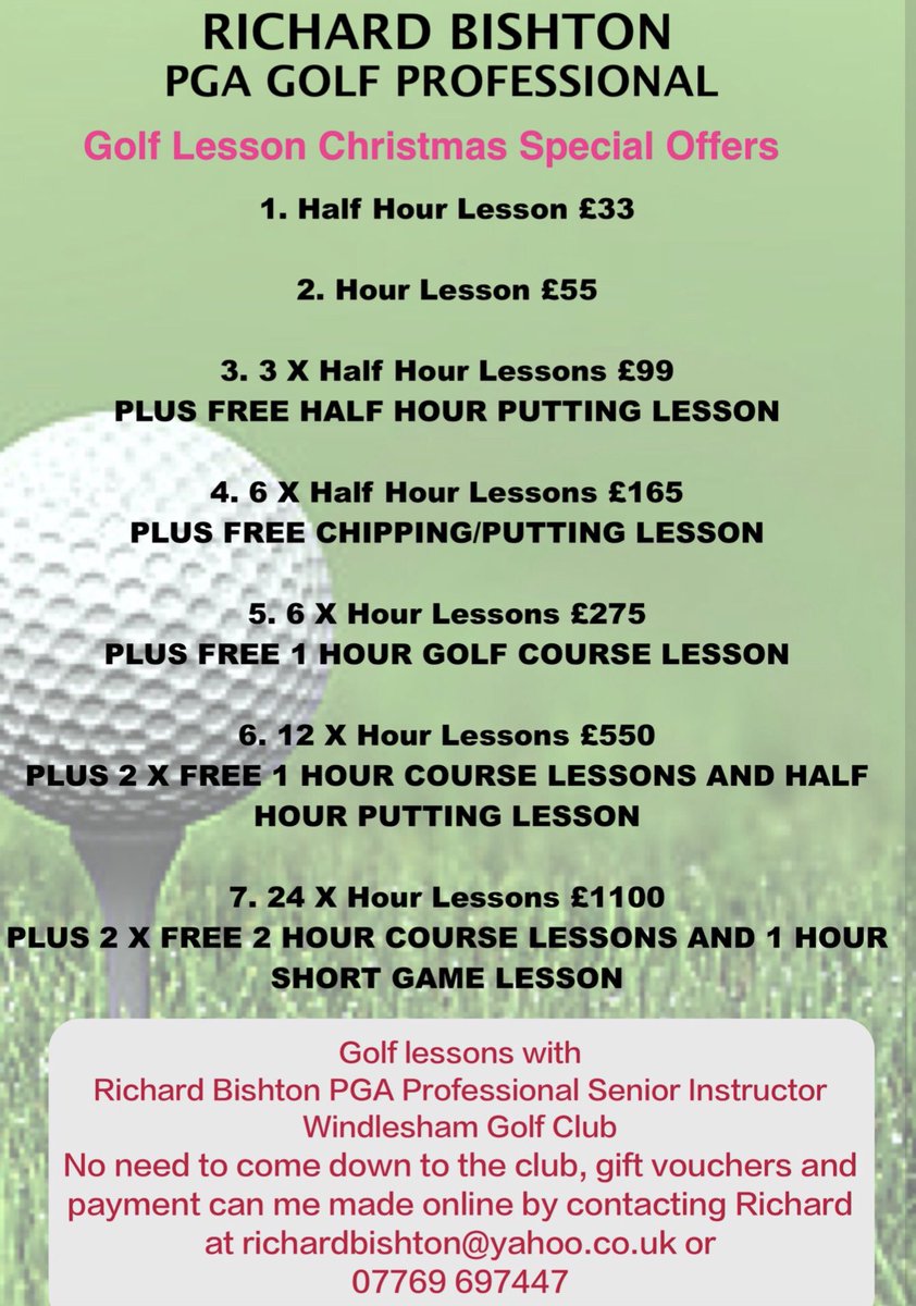 If you’re stuck on #giftideas here are my Christmas Gift Voucher offers for this year. If you’d like to buy for family,friends or yourself please contact me. #golflessons <a href="/WindleshamGolf/">Windlesham Golf Club</a>